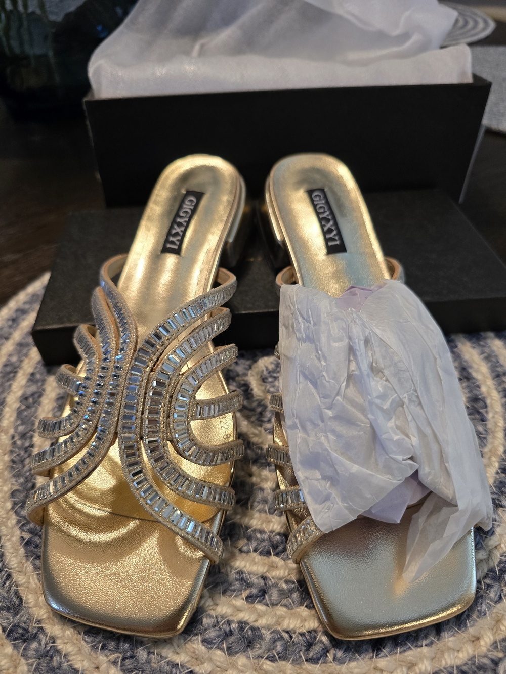Gold Embellished Slide Sandals for Women 8.5